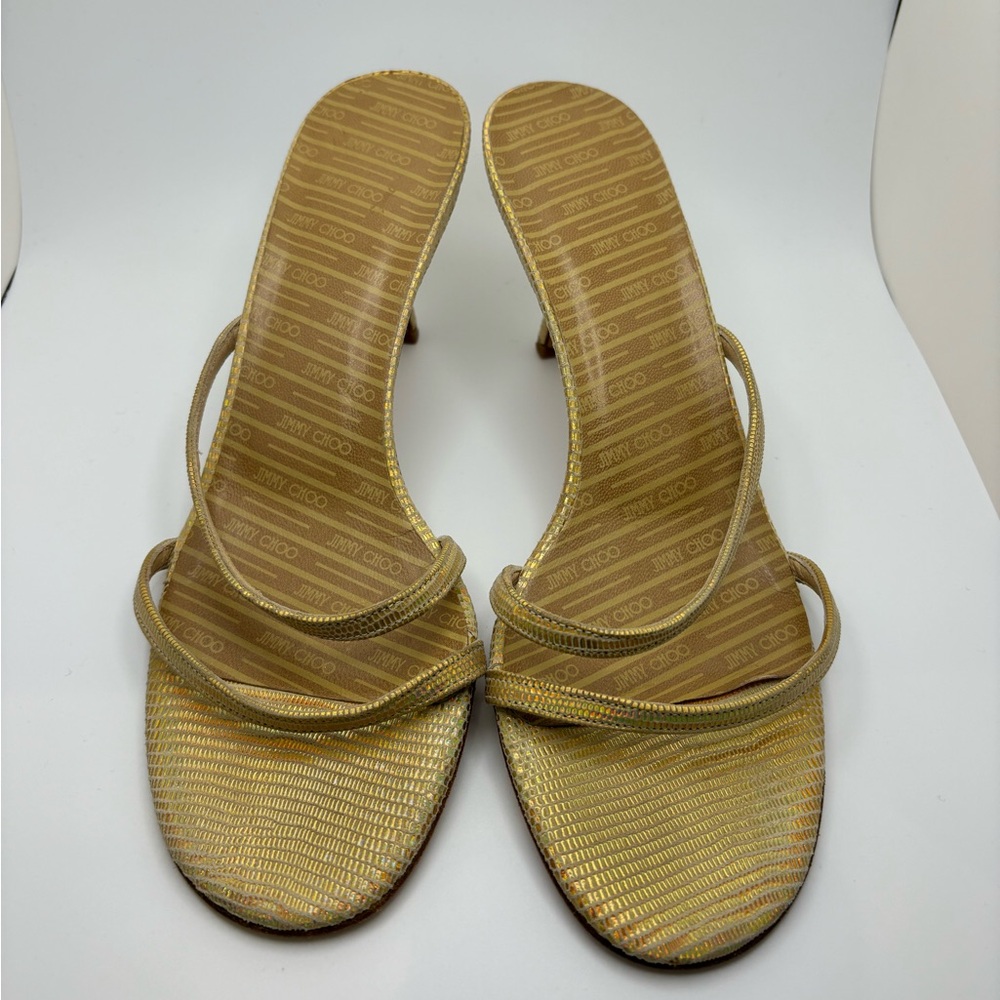 Jimmy Choo Gold Strappy Heels - Picture 2 of 16